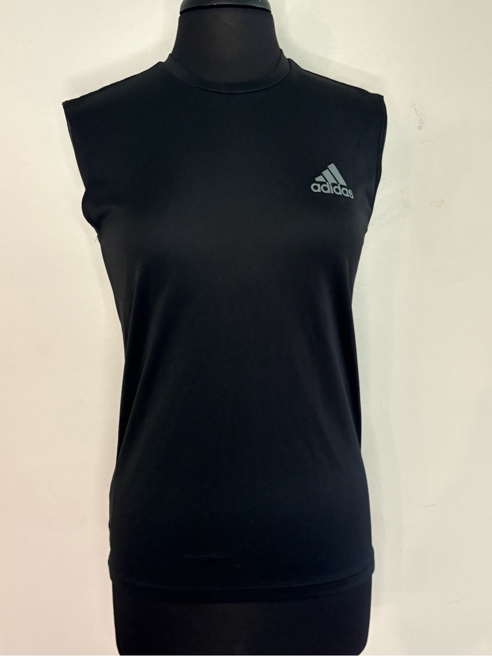 adidas Black Sleeveless Training Top with Gray Logo S